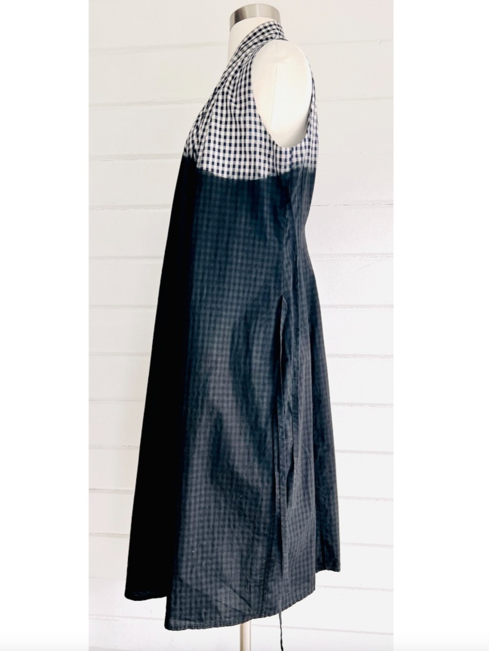 MARC LE BIHAN Dip Dyed Gingham Cotton Sleeveless Dress Navy Black - 38/S - Picture 7 of 15